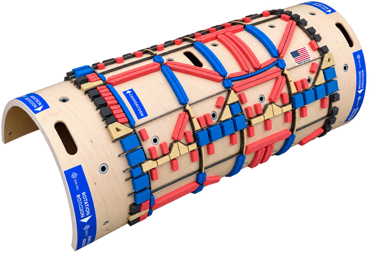 Rotary cutting die with steel rule and color-coded ejection rubber mounted on a curved dieboard